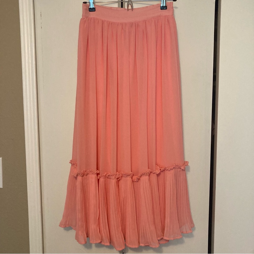 Topshop ruched pink midi skirt